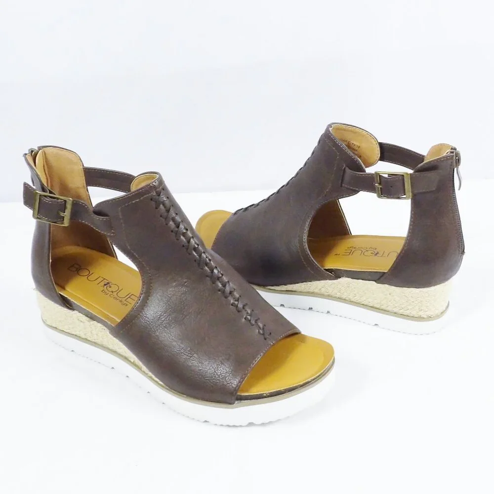 Corkys SUGAR CITY Espadrille Low Wedge Sandals Dark Brown NIB Open Toe Size 10 - Picture 13 of 15